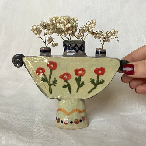 miniature tulip vase with poppies